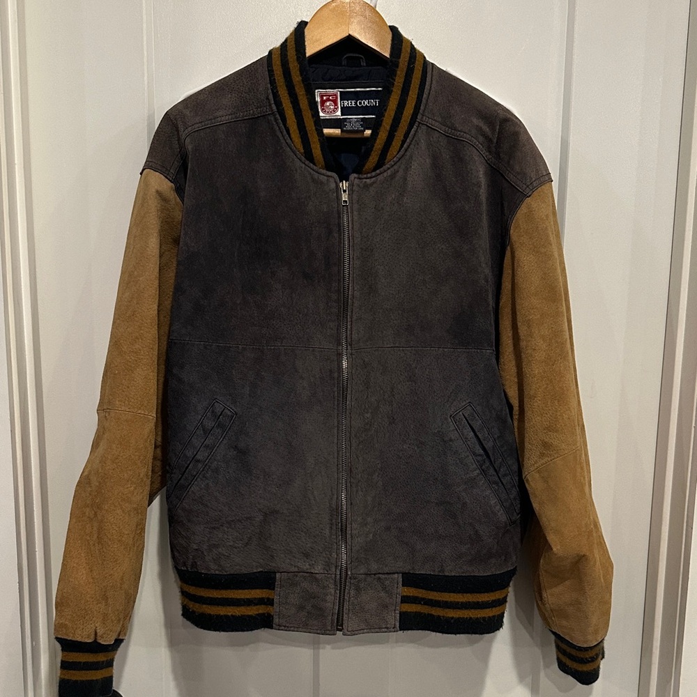 Free Country Men's Grey and Tan Bomber Jacket